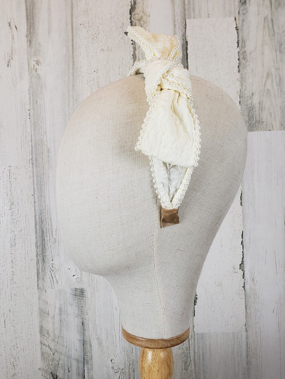 Pearl Trim Bow Headband in Cream